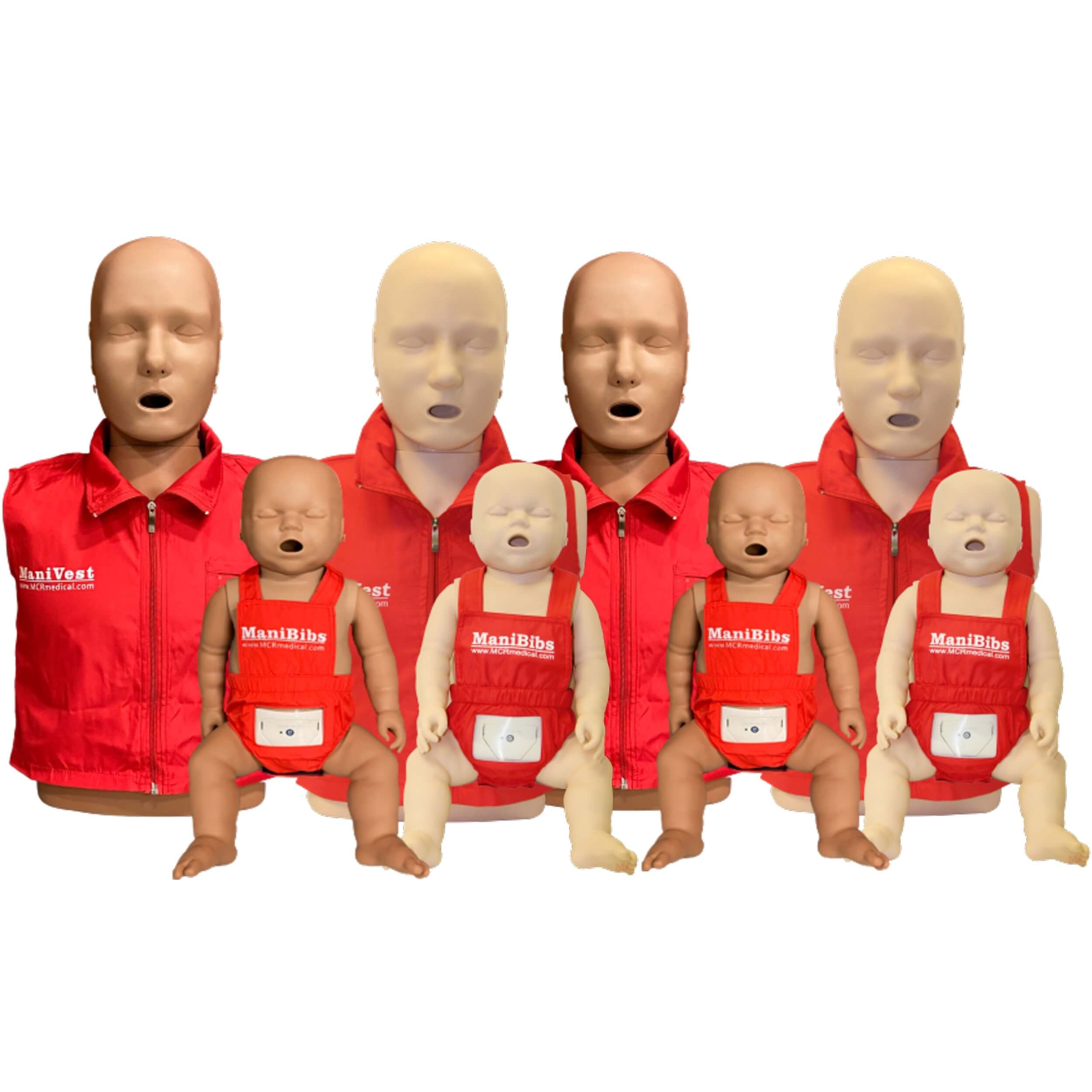 CPR Manikin Diversity Kit, 4-Pack Adult and 4-Pack Infant w. Feedback, AED UltraTrainers