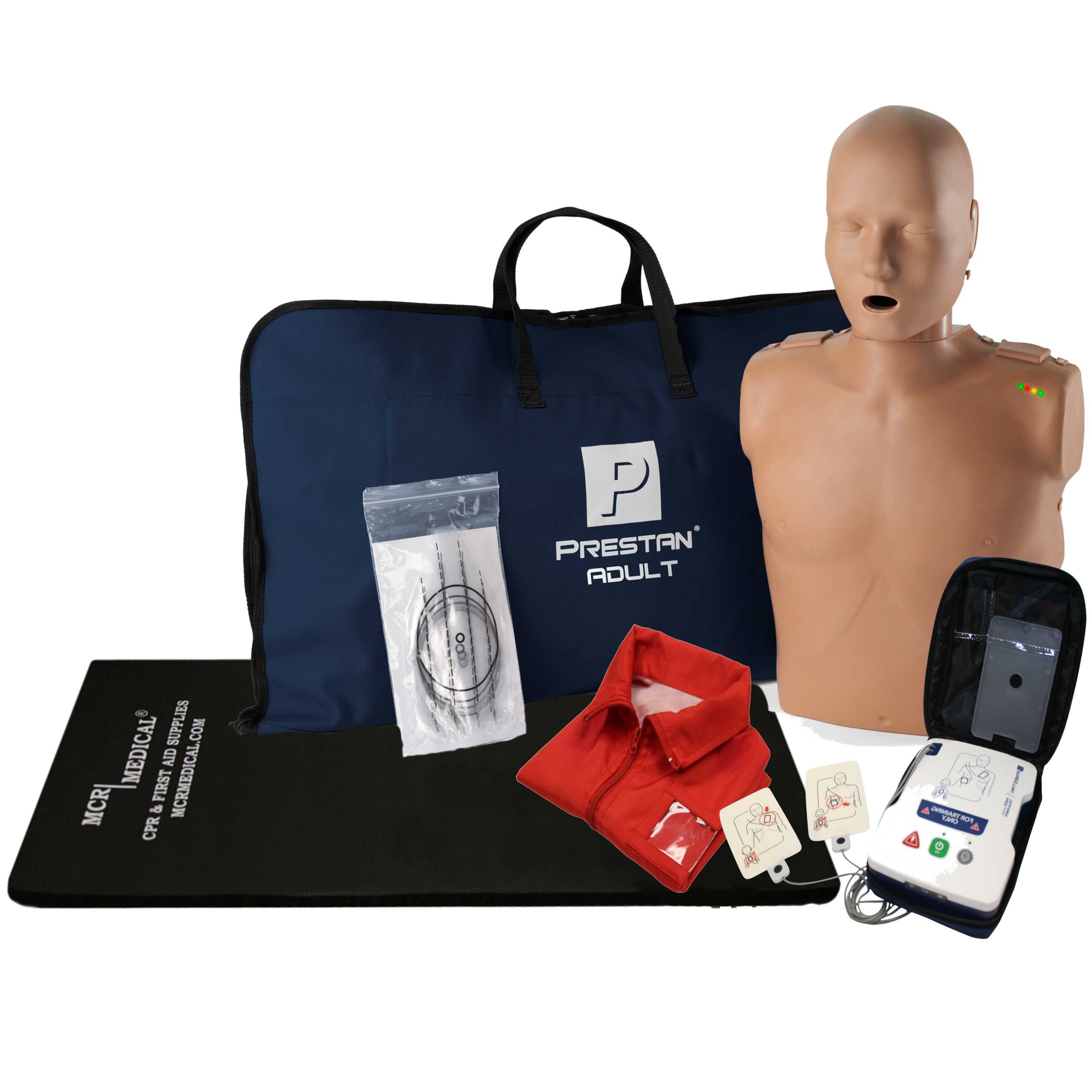 CPR Training Kit w. Adult Manikin WITH Feedback & Prestan AED Trainer, DARK TONE