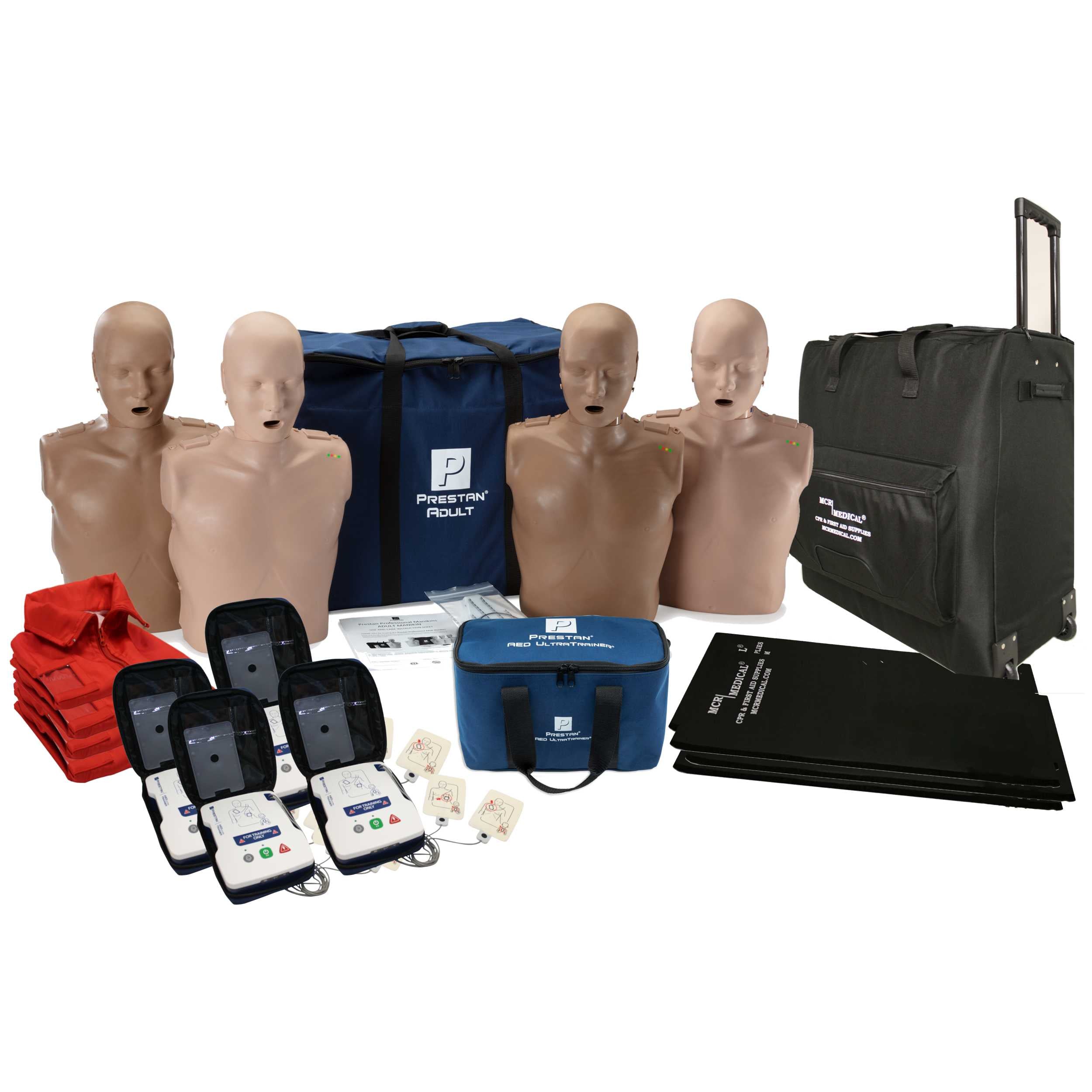 Diversity CPR Adult Manikin 4-Pack w. Feedback, AED UltraTrainers, & CarryAll Bag