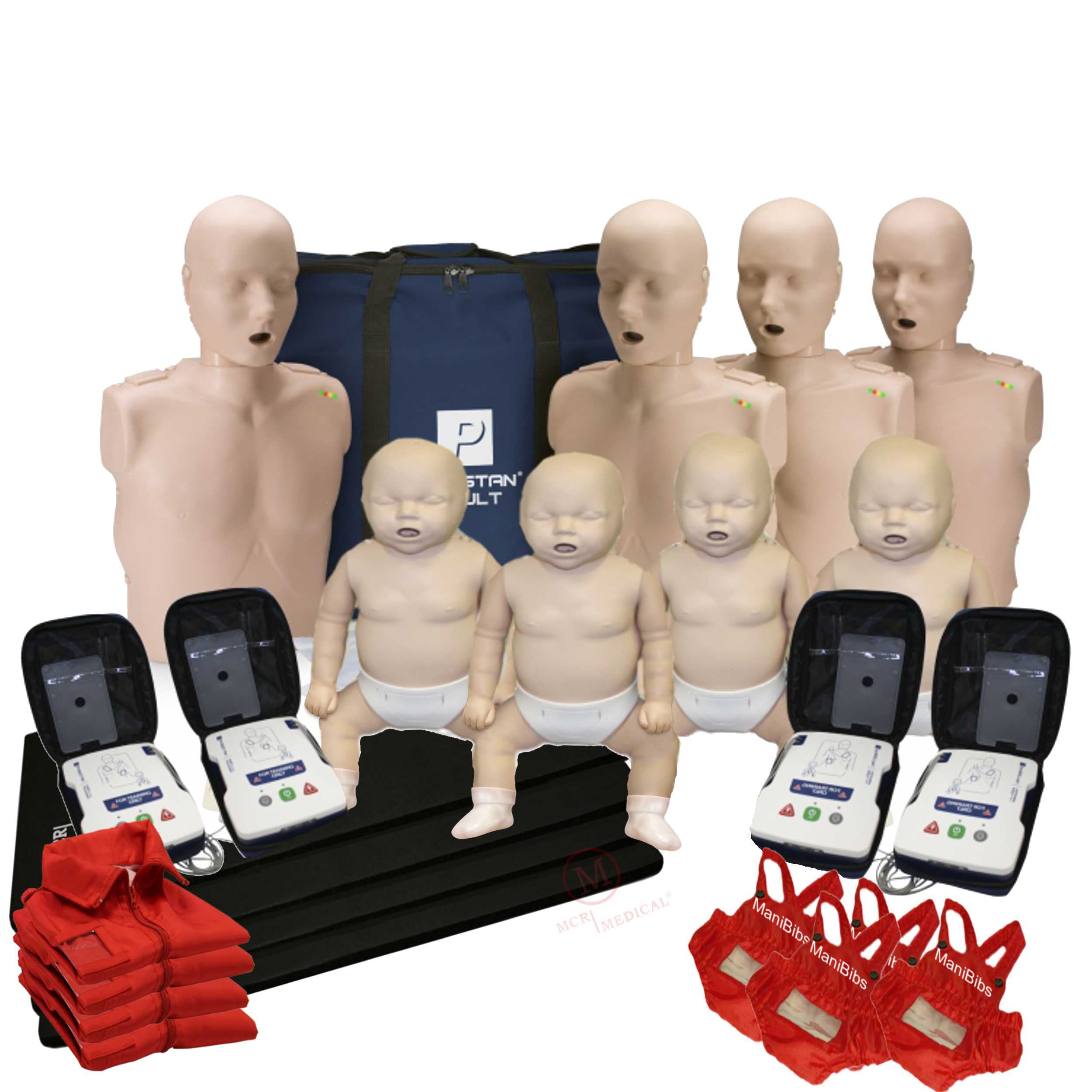 CPR Manikin 4-Pack Adult and 4-Pack Infant w. Feedback, AED UltraTrainers