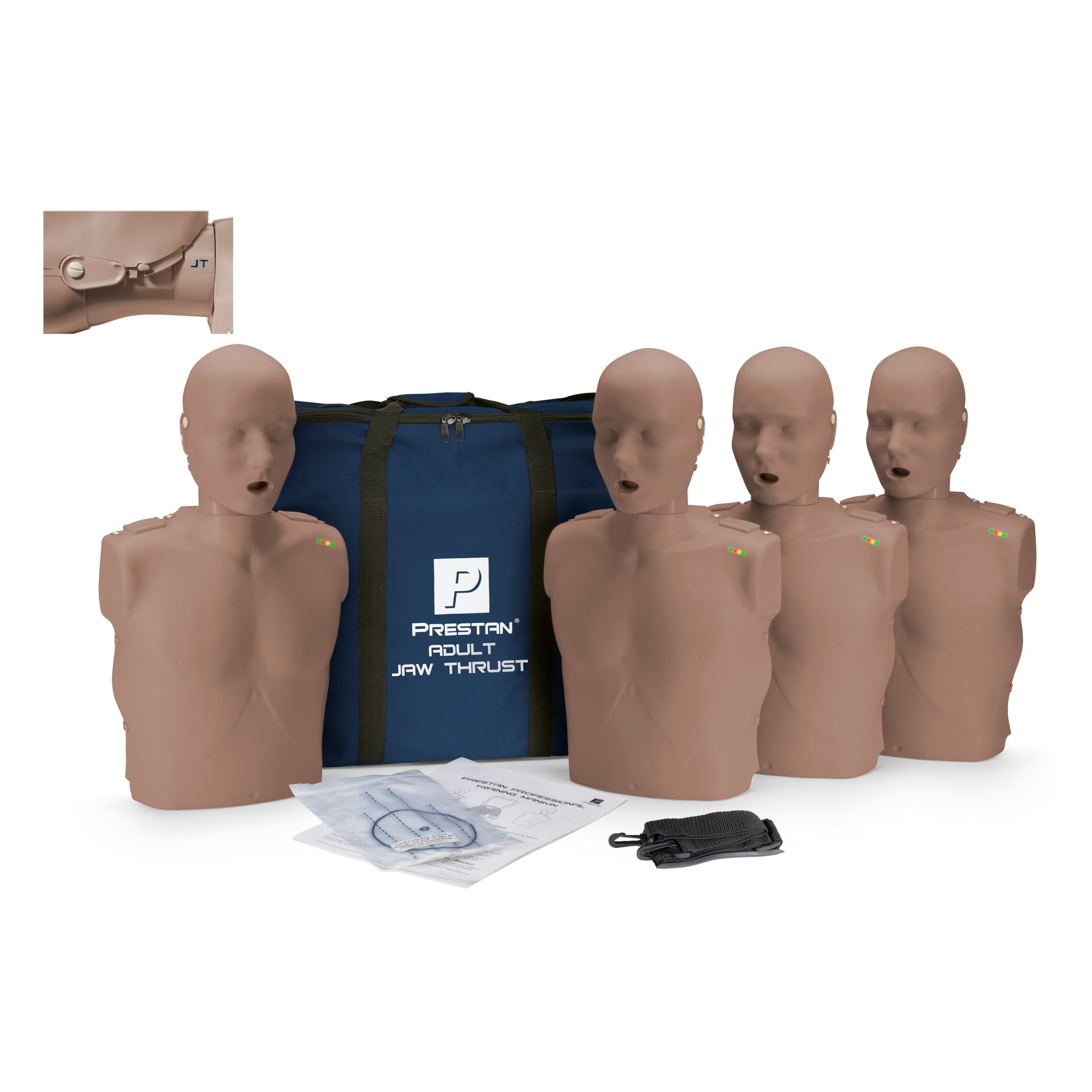 4-Pack Adult Jaw Thrust CPR Manikins WITH Feedback, DARK TONE, PRESTAN