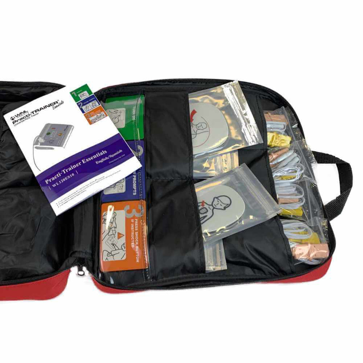 WNL AED trainer - Practi-Trainer Essentials-4 pack carry bag with manual, adult and child training pads and cables
