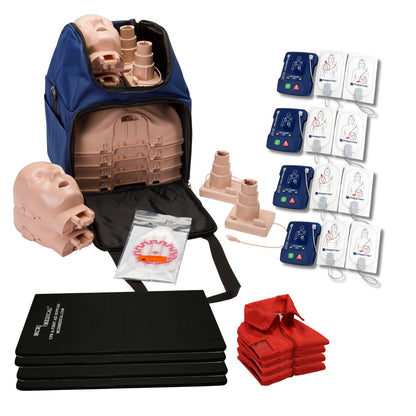 PRESTAN-Ultralite kit-4 pack manikin heads and chest, carry bag,  pistons with feedback cables, 4 pack AED Raizor with training pads and cables, lung bags and MCR medical kneeling mats and ultra vests