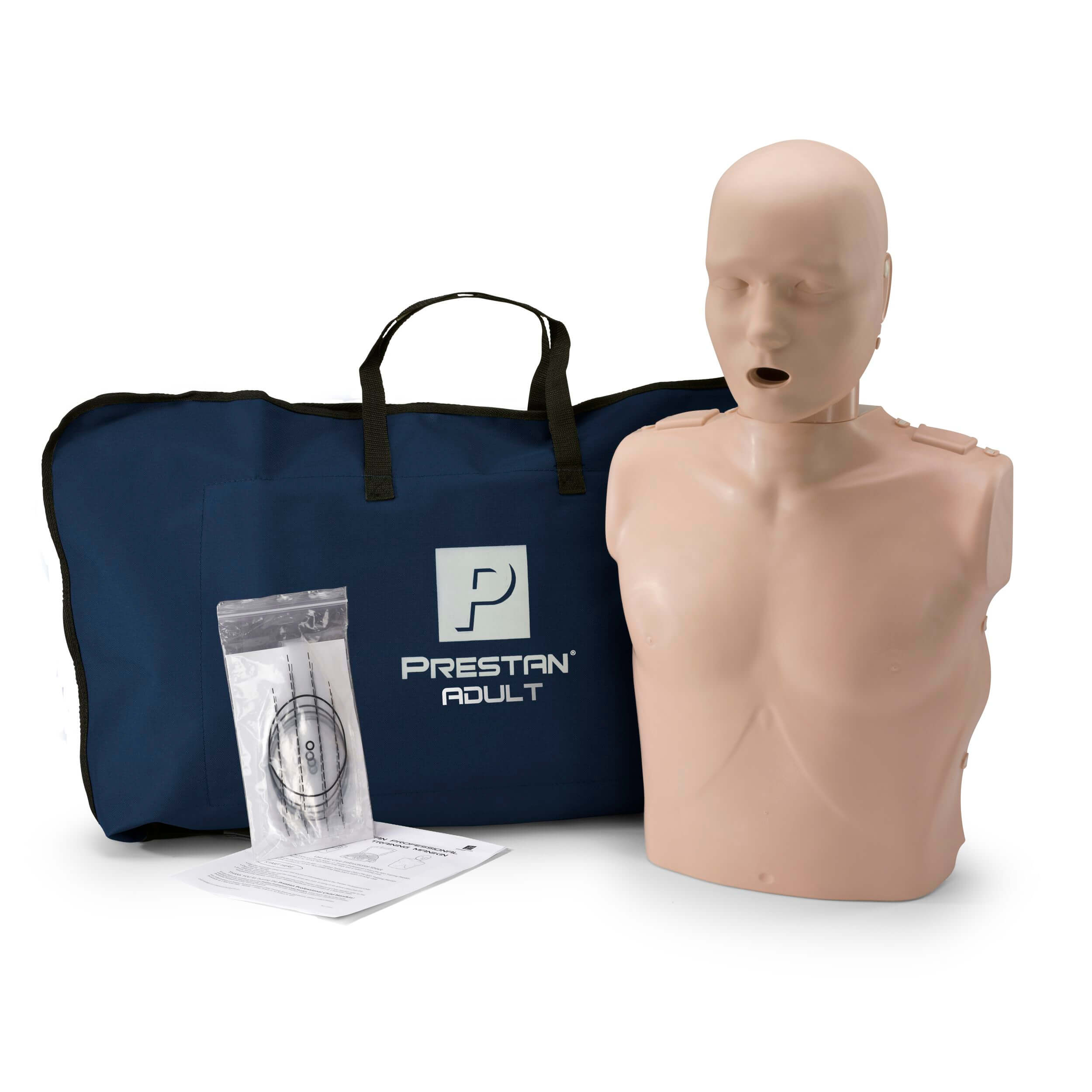 MCR CPR Training Kit: One PRESTAN Professional Adult Manikin, One AED Raizor Trainer, & Accessories (Medium Tone)