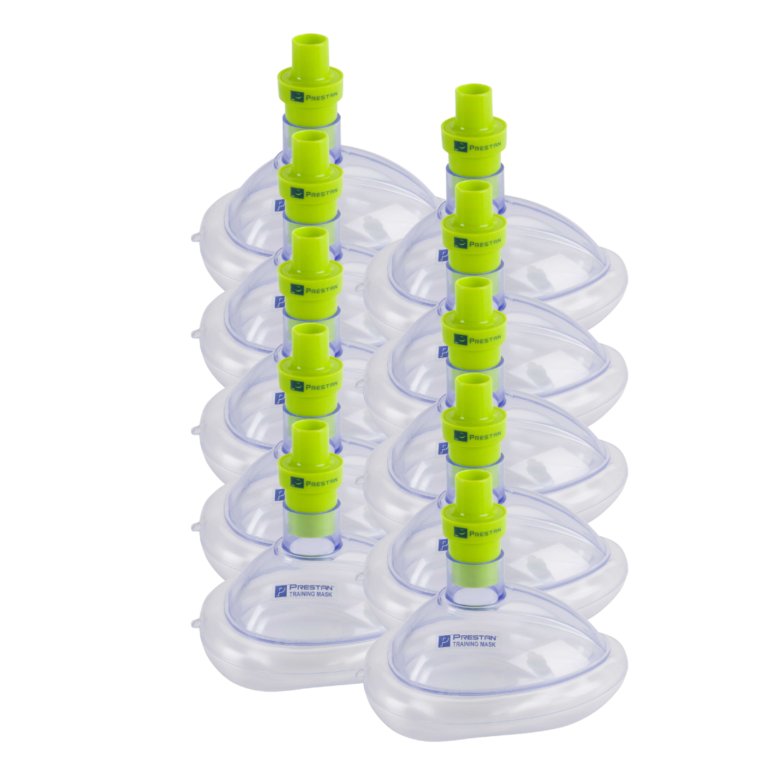 Pack of 10 ADULT Training CPR Pocket Resuscitator Masks with Valves, PRESTAN