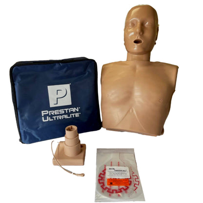 PRESTAN-Ultralite-1 adult dark tone manikin, piston with feedback cable, lung bags, and carry bag