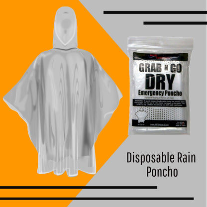 Pack of 10 Emergency Rain Ponchos, Clear, Rectangular with Hood