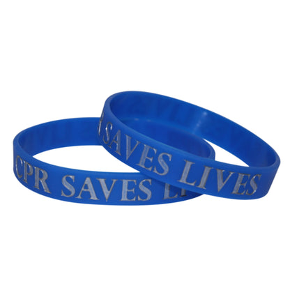 Pack of 10 Silicone Wrist Bands (CPR TRAINED / C-A-B 30:2 & CPR Saves Lives) - Blue